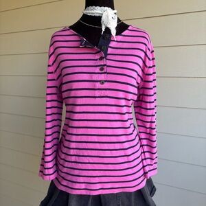 Vintage LRL Ralph Lauren Pink Striped Henley Shirt